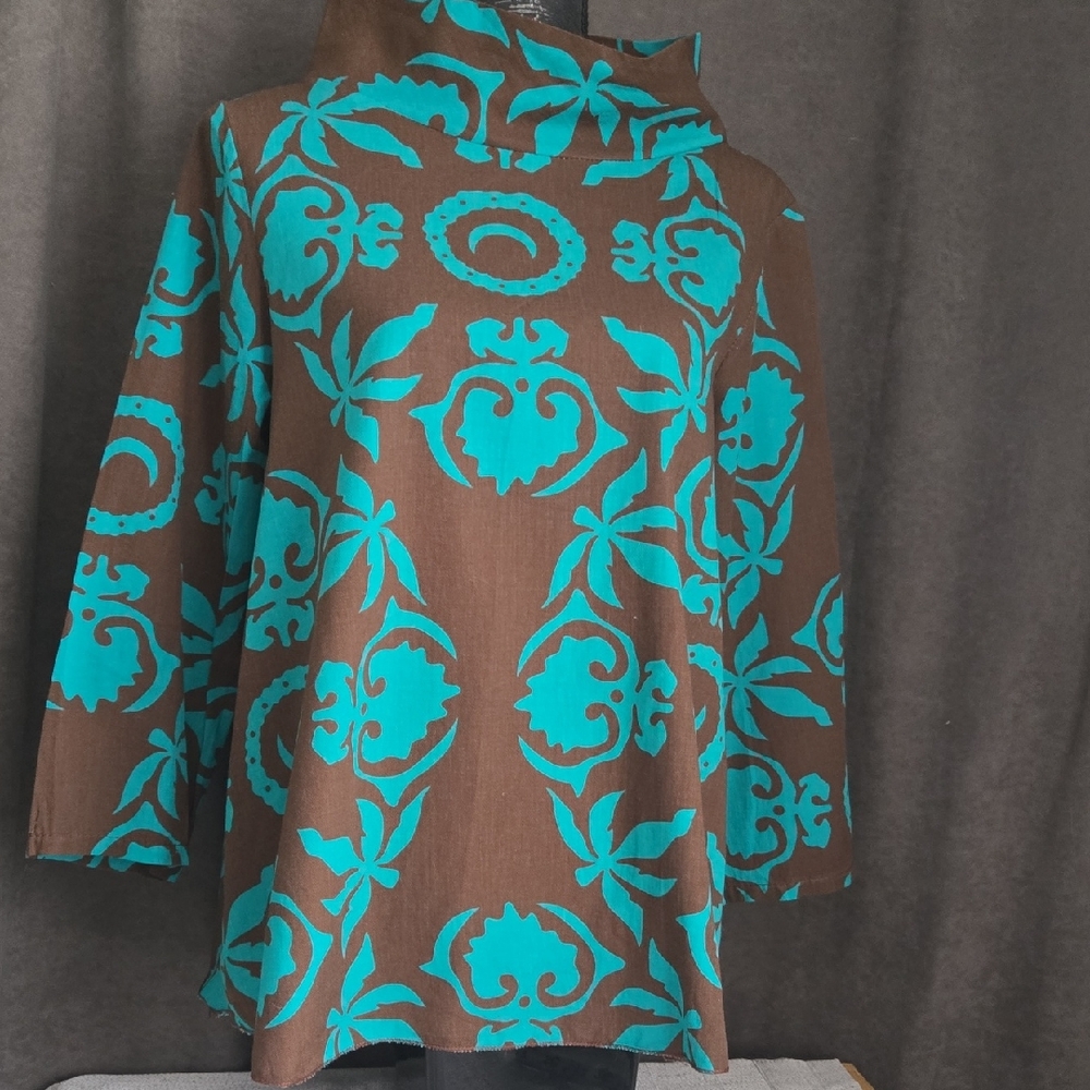 Via Veneto Brown and Blue Floral Tunic